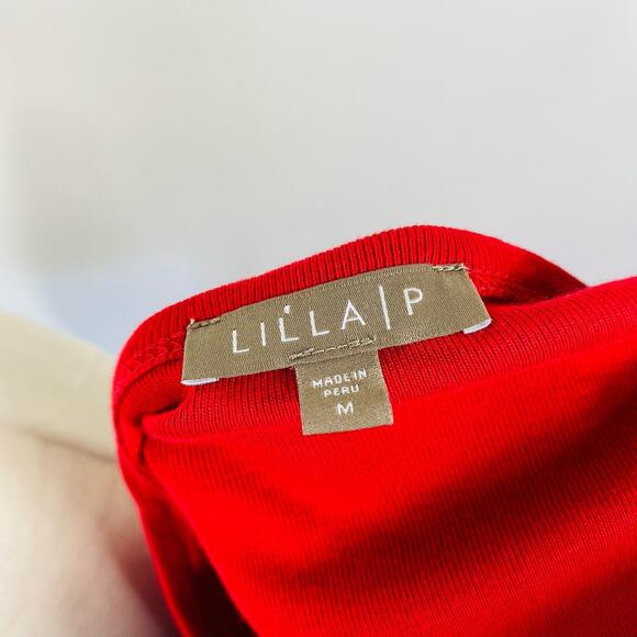 Lilla P Size Medium Long Sleeve Surplice Cotton Top Red - Picture 3 of 4